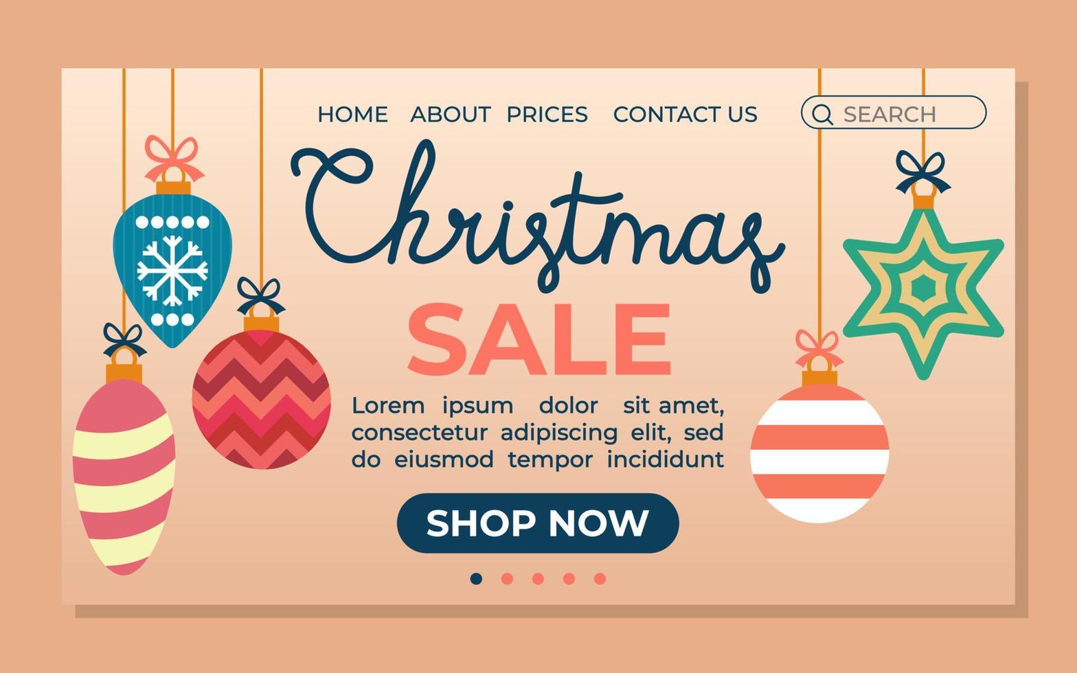aterrizaje de la página del sitio para la venta de navidad con bolas rosa ilustración vectorial en estilo plano vector