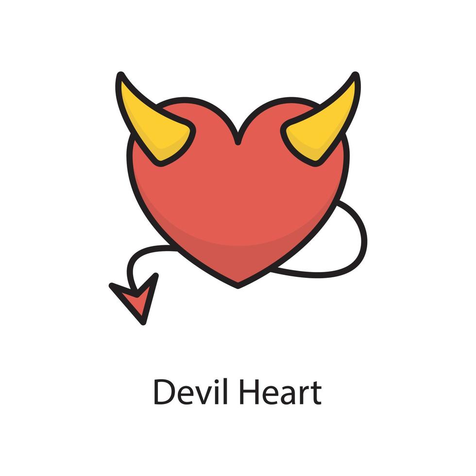 ilustración de diseño de icono de contorno lleno de vector de corazón de diablo. símbolo de amor en el archivo eps 10 de fondo blanco