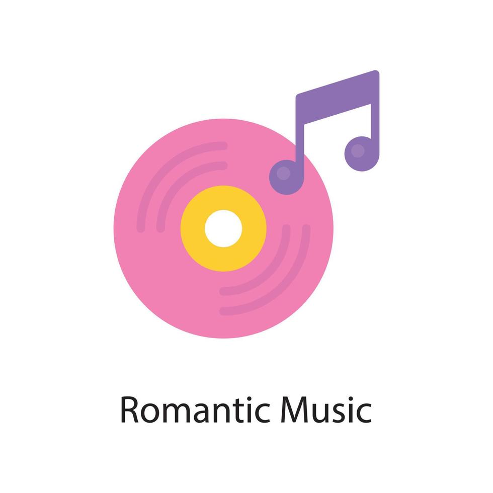 ilustración de diseño de icono plano de vector de música romántica. símbolo de amor en el archivo eps 10 de fondo blanco