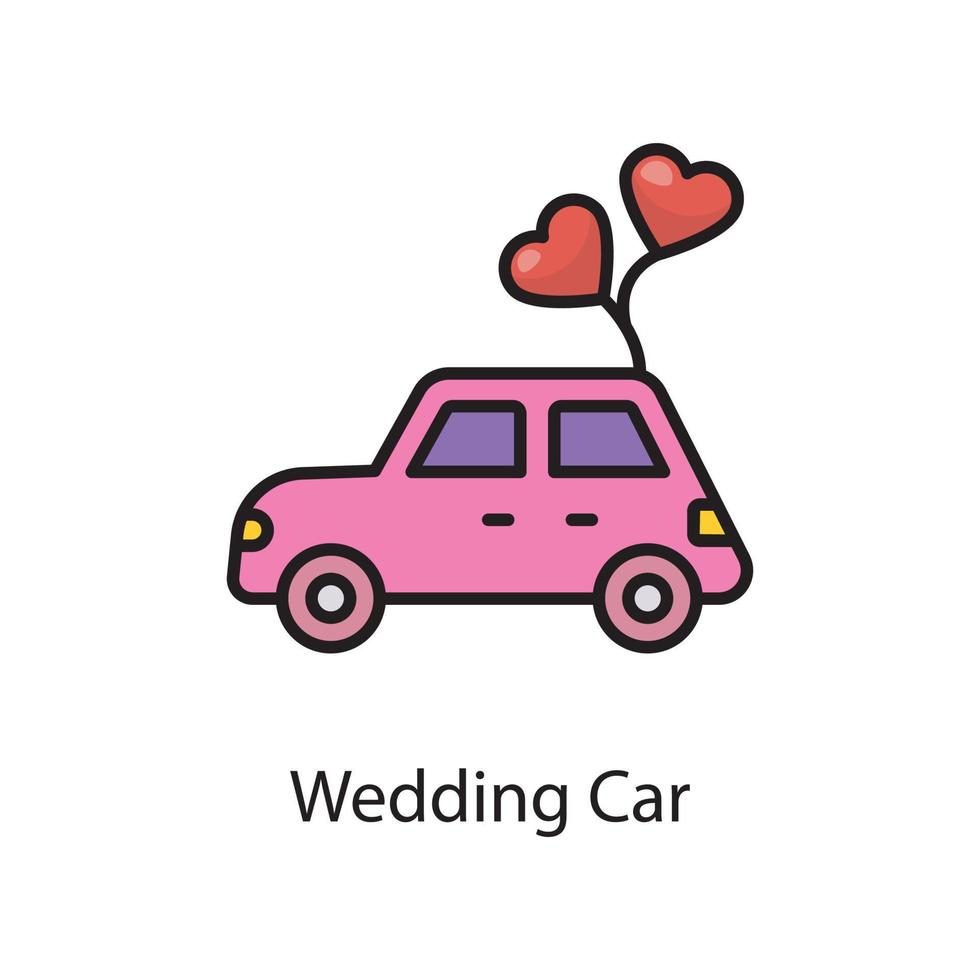 ilustración de diseño de icono de contorno lleno de vector de coche de boda. símbolo de amor en el archivo eps 10 de fondo blanco