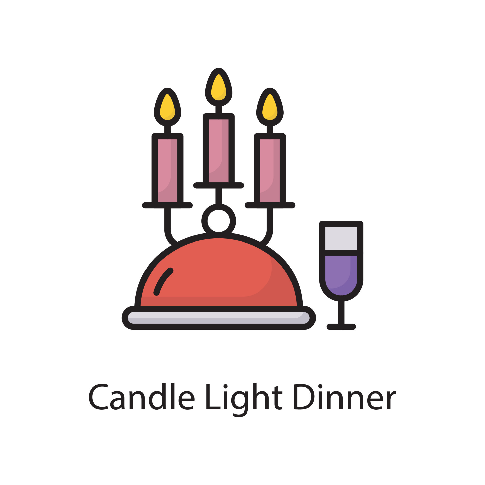 Candle Light Dinner Vector Filled Outline Icon Design illustration