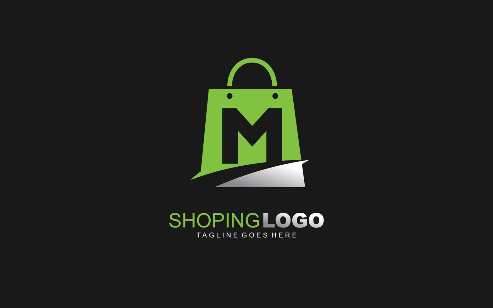 M logo ONLINESHOP for branding company. BAG template vector illustration for your brand.