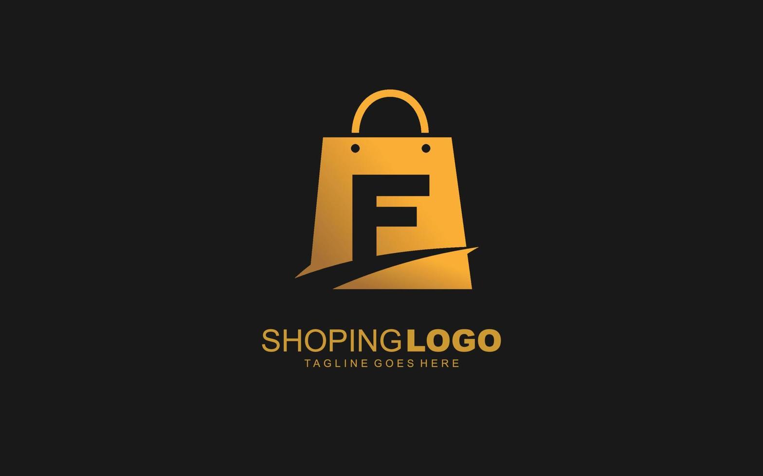 F logo ONLINESHOP for branding company. BAG template vector illustration for your brand.