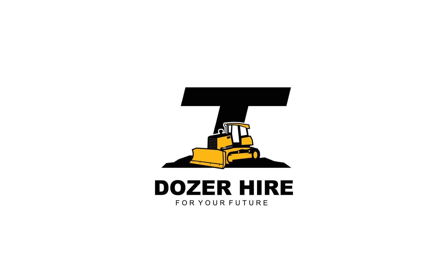 T logo DOZER for construction company. Heavy equipment template vector illustration for your brand.