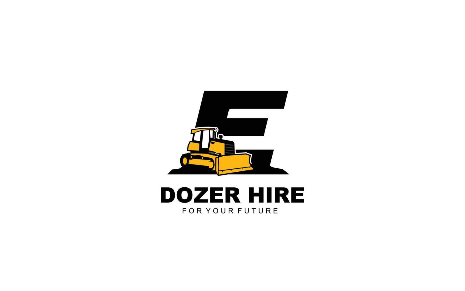 E logo DOZER for construction company. Heavy equipment template vector illustration for your brand.
