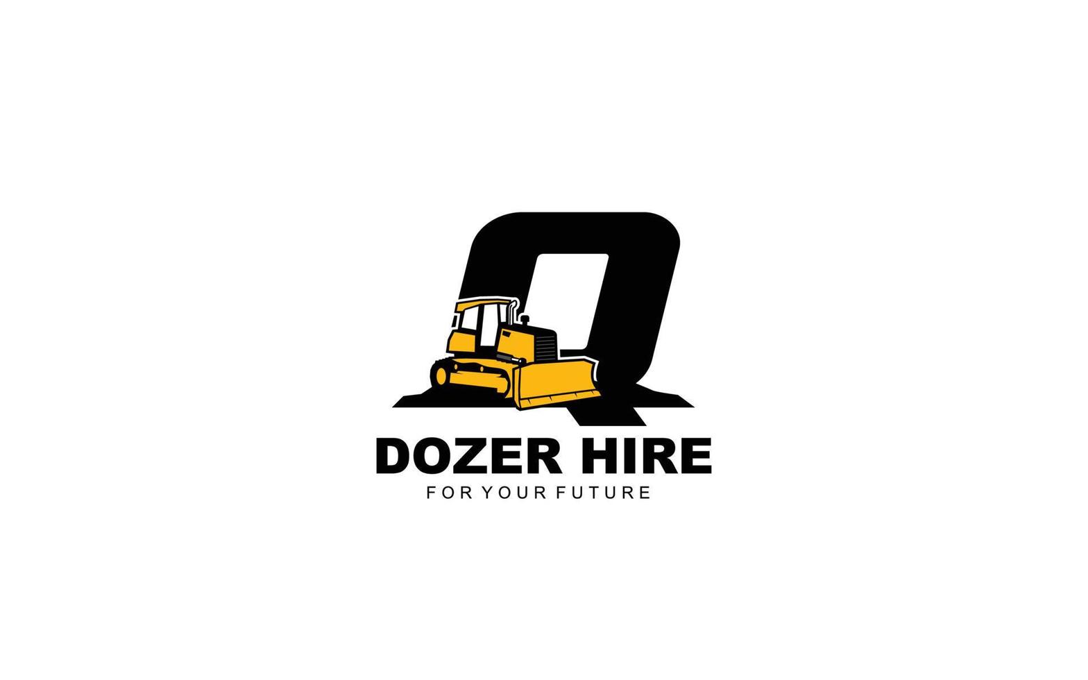Q logo DOZER for construction company. Heavy equipment template vector illustration for your brand.