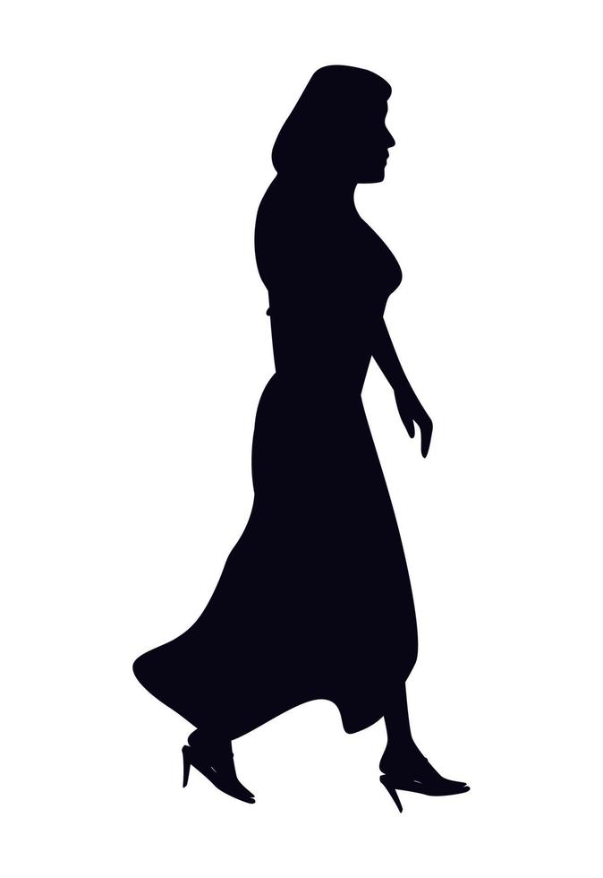 woman walking silhouette style vector