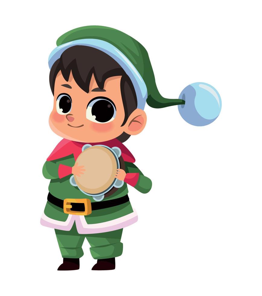 little elf playing tambourine vector