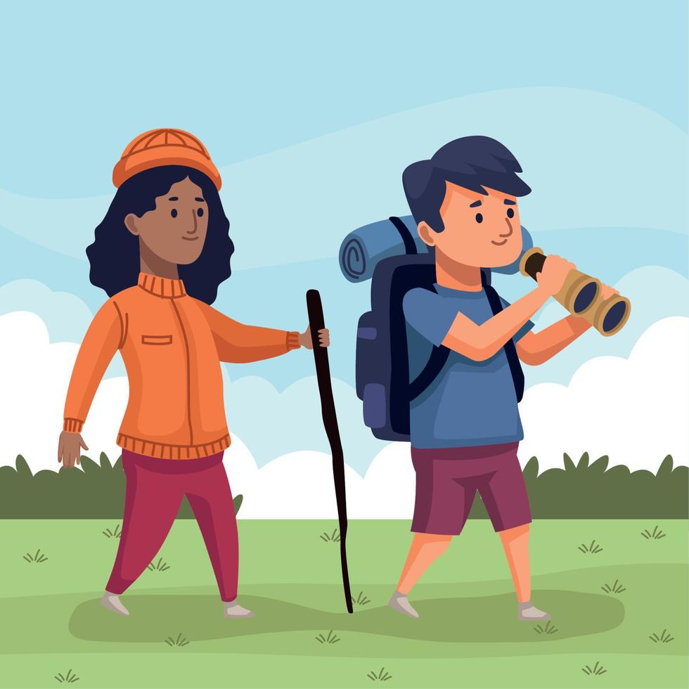 interracial travelers couple vector