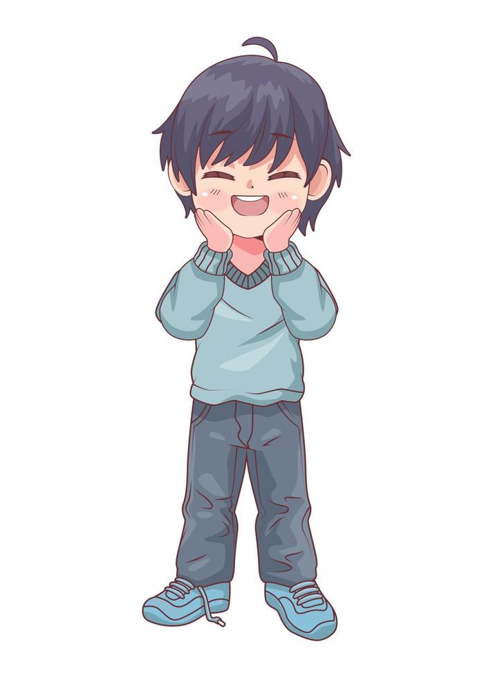 anime happy teenager boy vector