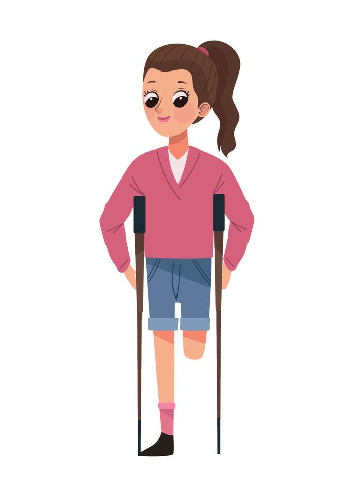 disability woman in crutch vector