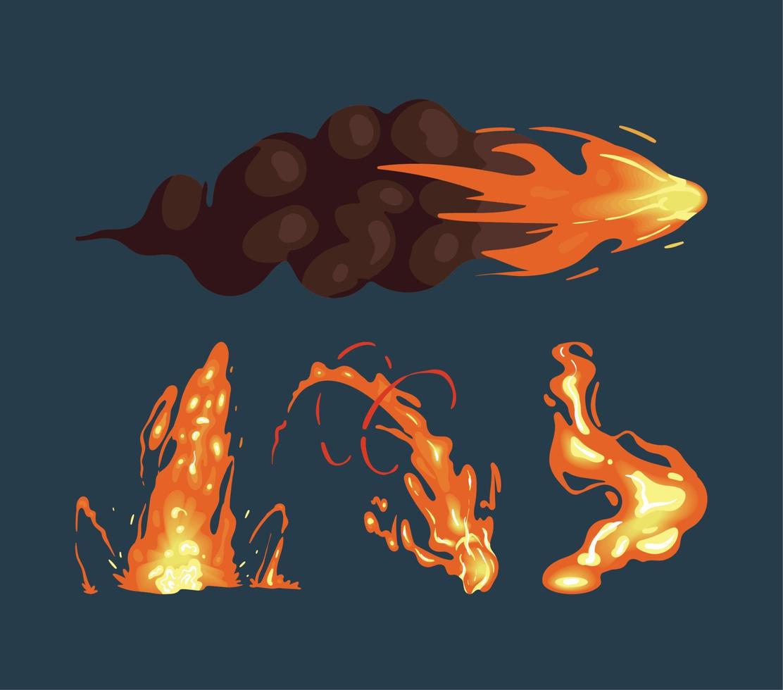 cuatro iconos de llamas de fuego vector