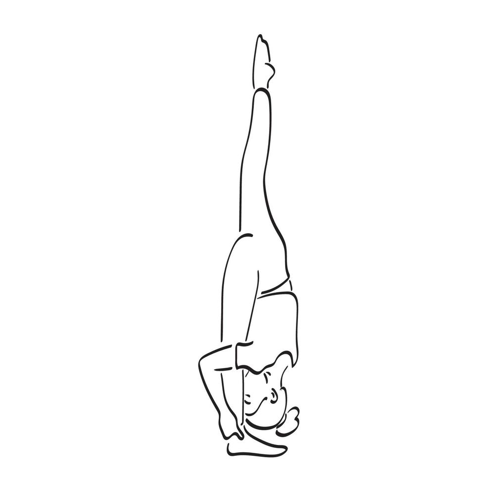 woman doing yoga with head down and one leg up illustration vector hand