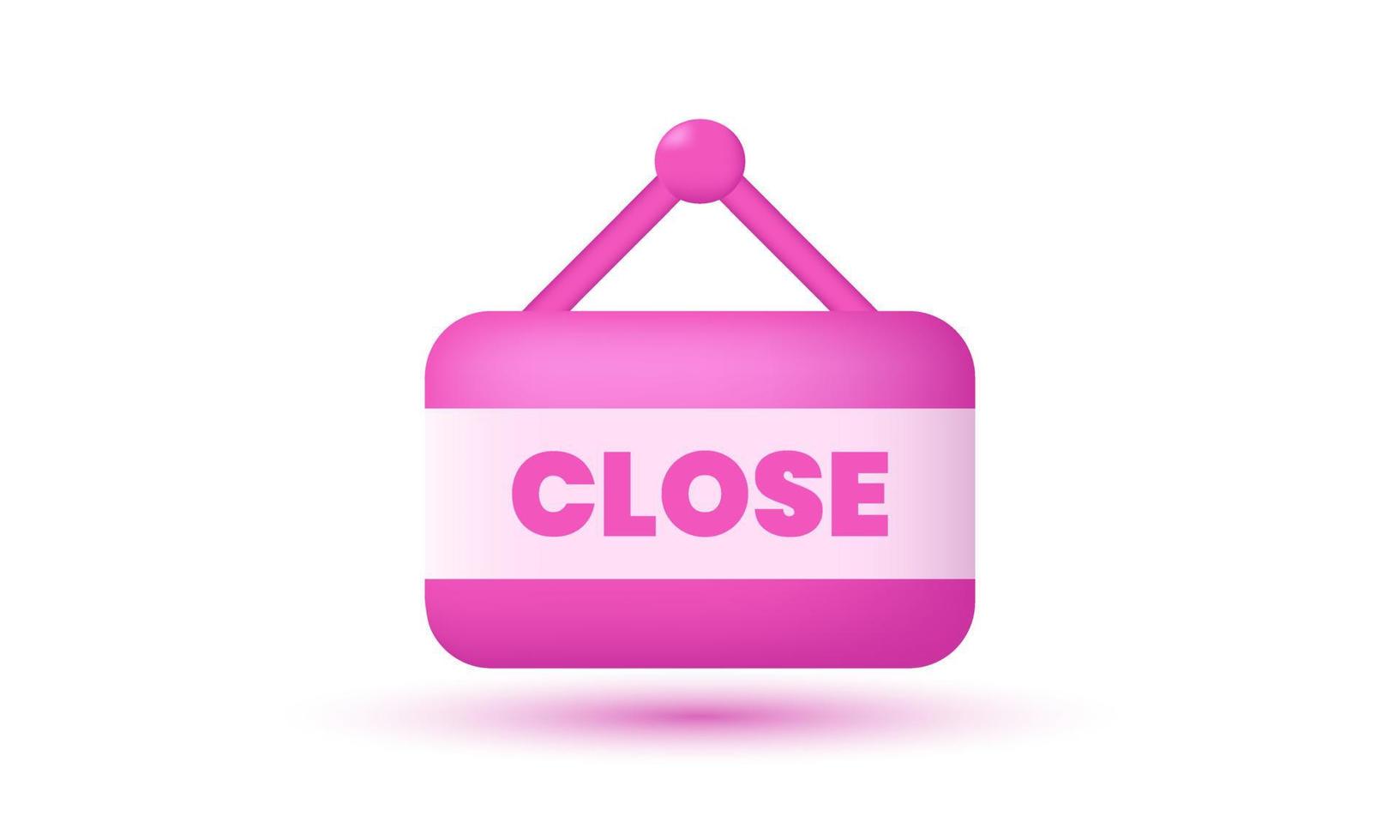 illustration icon 3d pink close sign door signboard isolated on white background vector