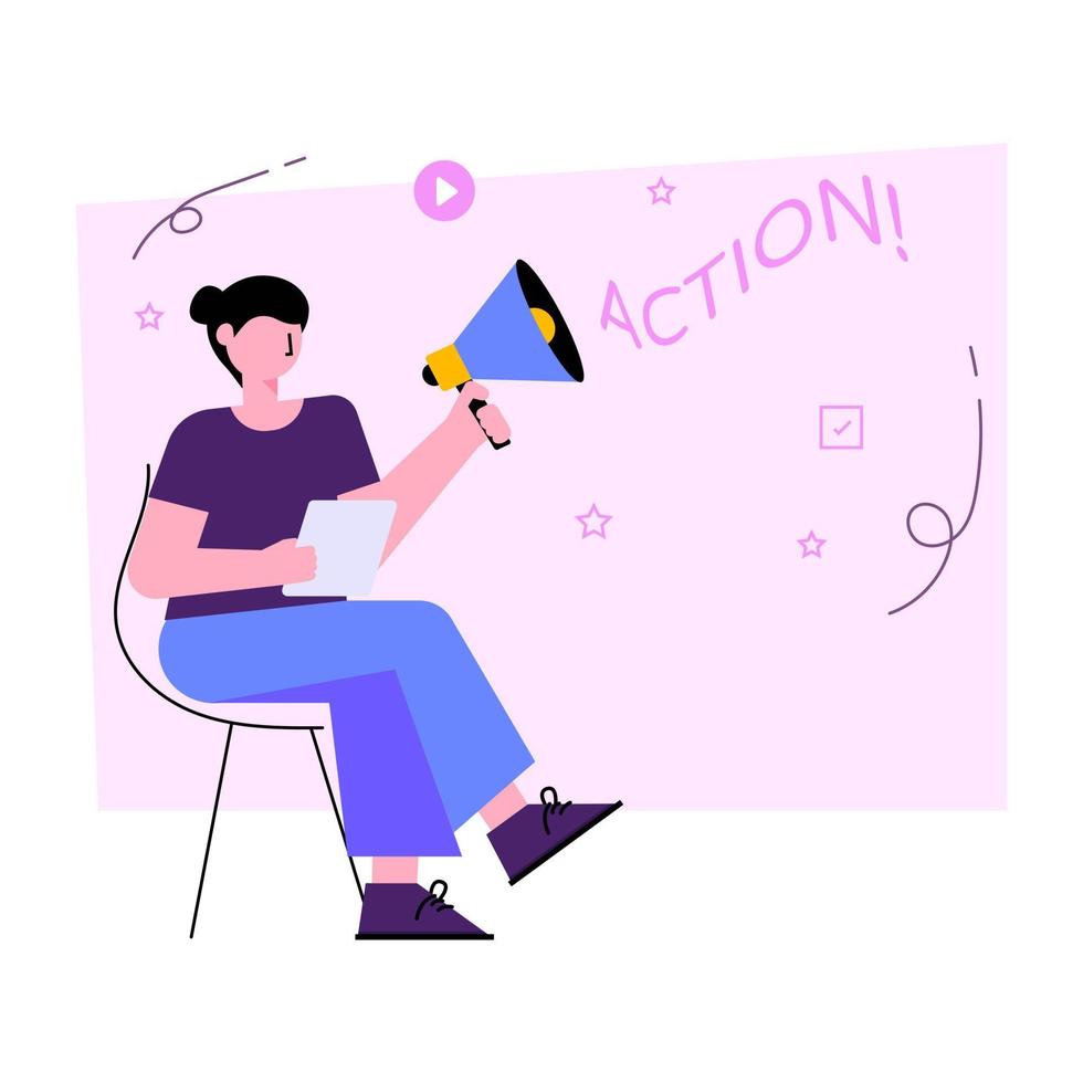 Action illustration announced by director, flat design vector