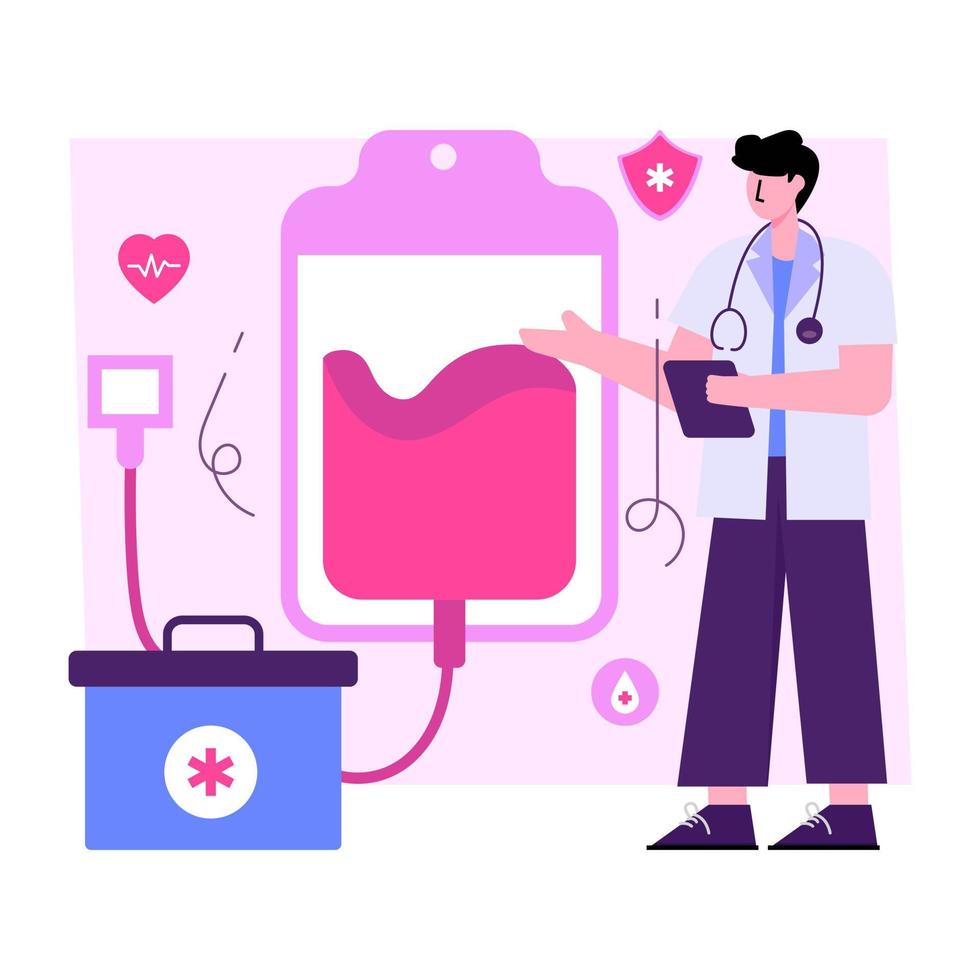 Conceptual flat design illustration of blood donation vector