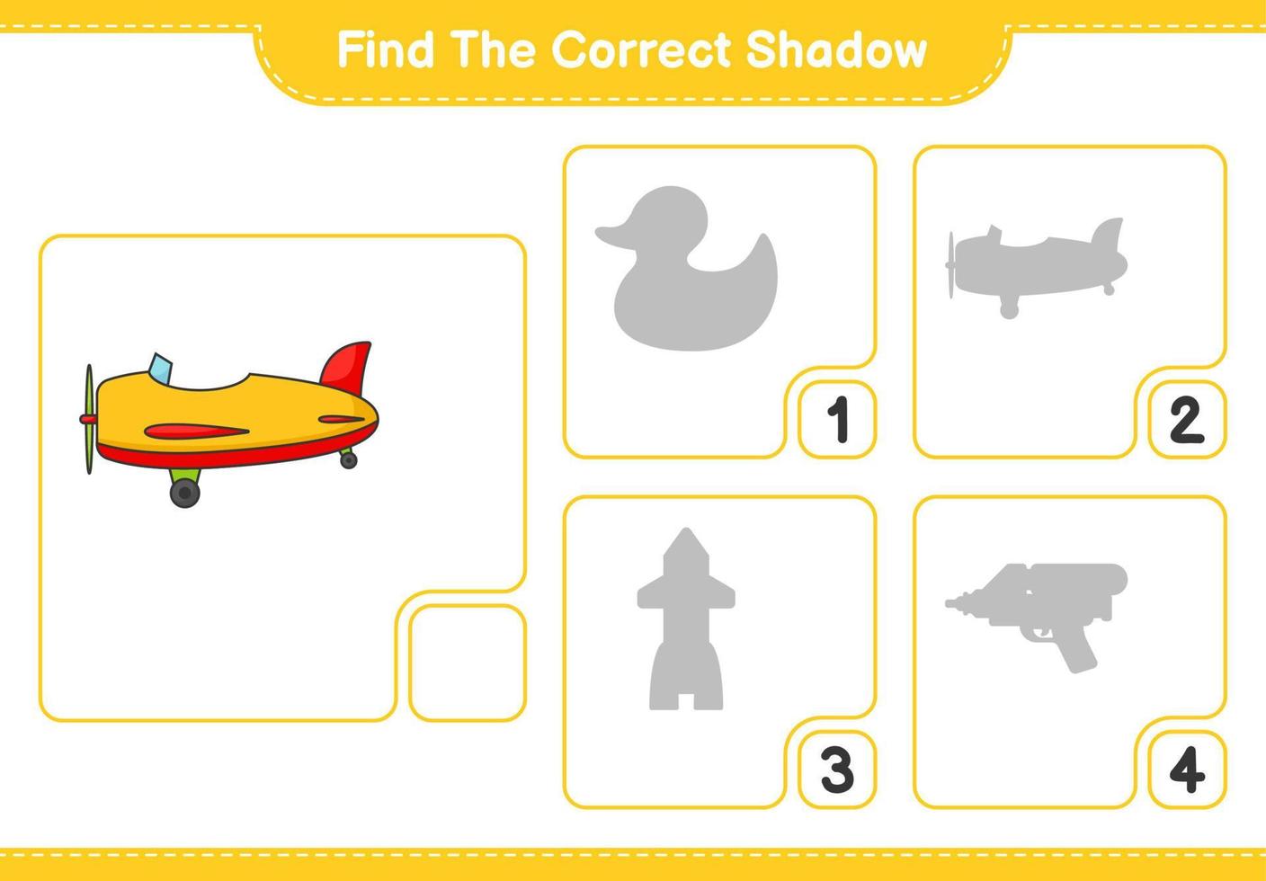 encontrar la sombra correcta. encuentra y combina la sombra correcta del plano. juego educativo para niños, hoja de cálculo imprimible, ilustración vectorial vector