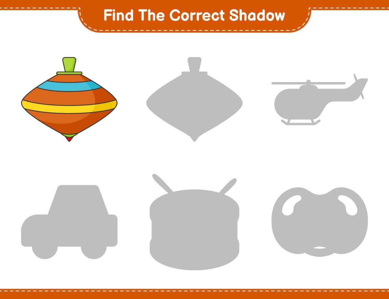 Find the correct shadow. Find and match the correct shadow of Whirligig Toy. Educational children game, printable worksheet, vector illustration