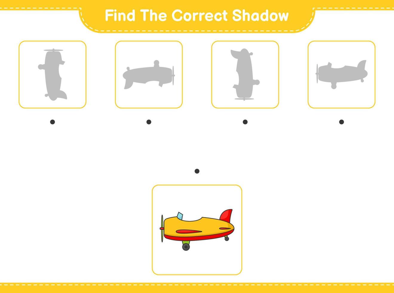 Find the correct shadow. Find and match the correct shadow of Plane. Educational children game, printable worksheet, vector illustration
