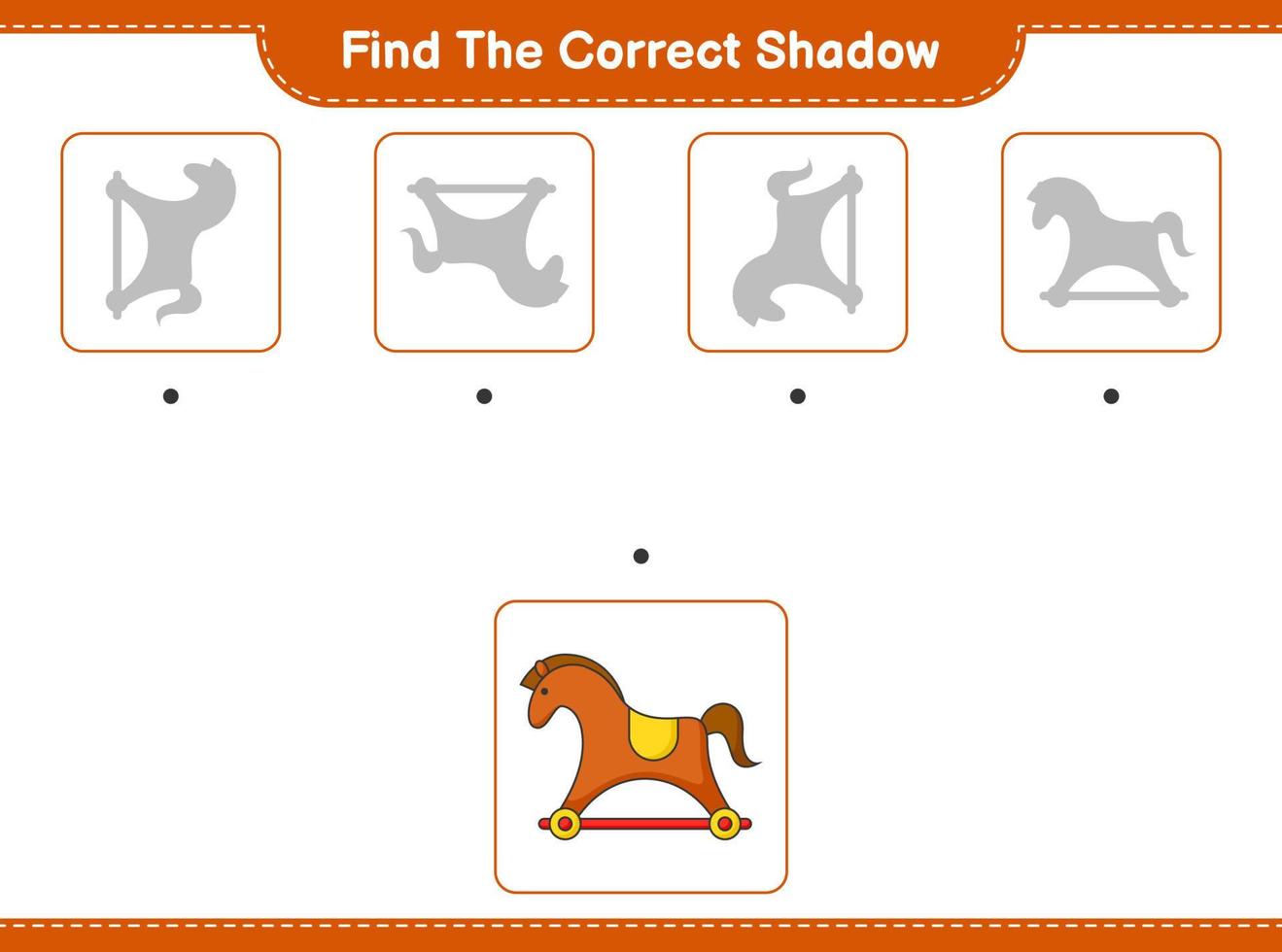 Find the correct shadow. Find and match the correct shadow of Rocking Horse. Educational children game, printable worksheet, vector illustration
