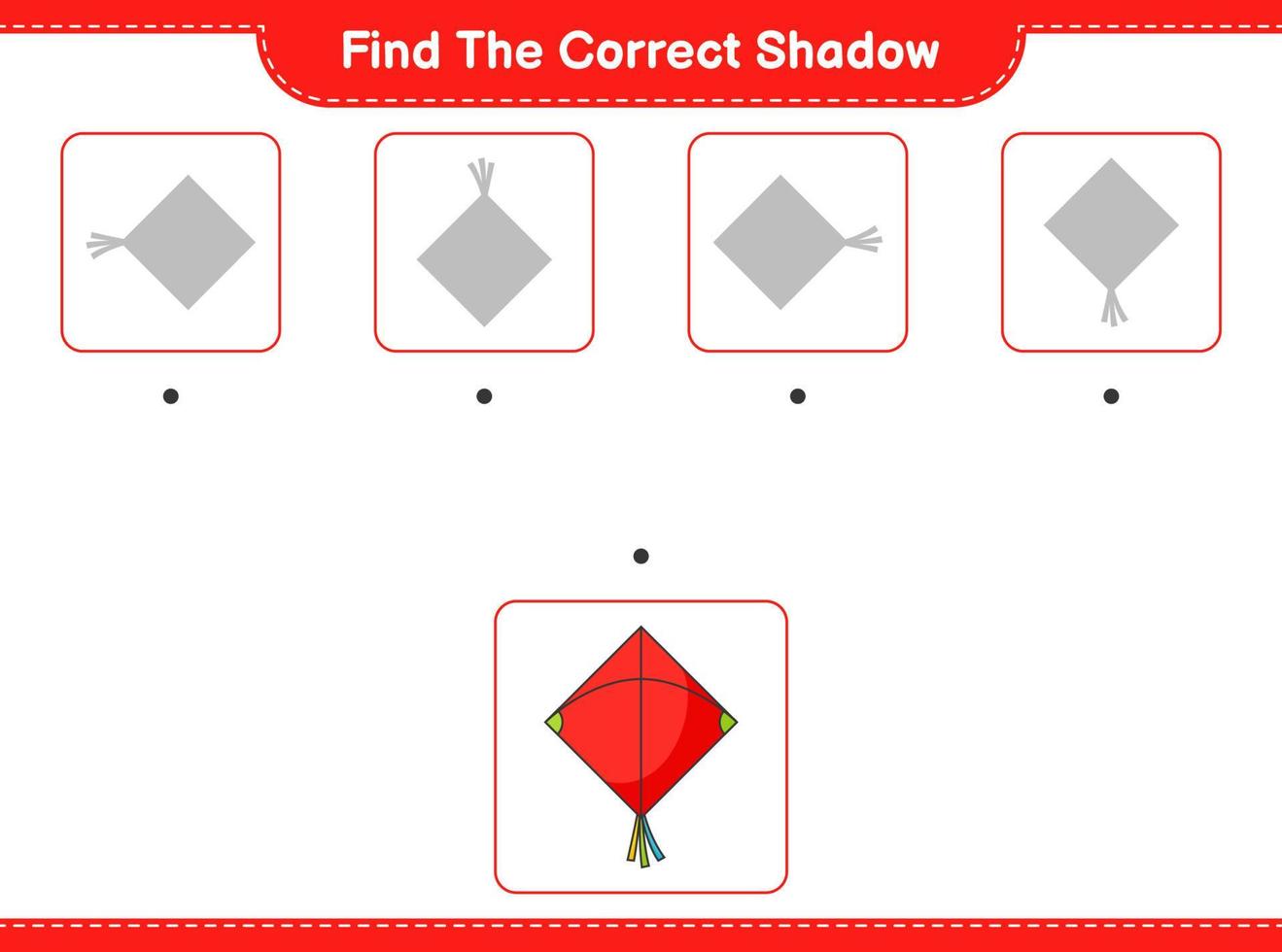 Find the correct shadow. Find and match the correct shadow of Kite. Educational children game, printable worksheet, vector illustration