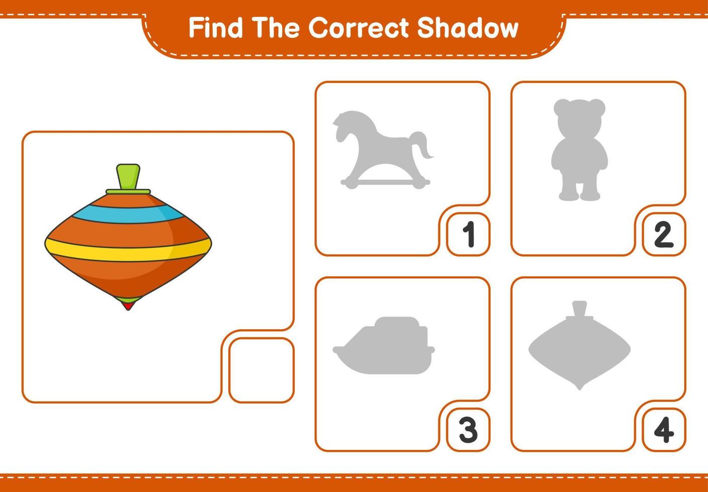 Find the correct shadow. Find and match the correct shadow of Whirligig Toy. Educational children game, printable worksheet, vector illustration