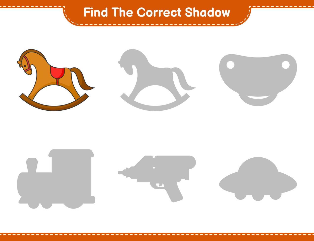 Find the correct shadow. Find and match the correct shadow of Rocking Horse. Educational children game, printable worksheet, vector illustration