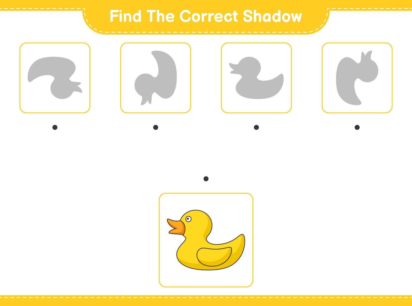 Find the correct shadow. Find and match the correct shadow of Rubber Duck. Educational children game, printable worksheet, vector illustration