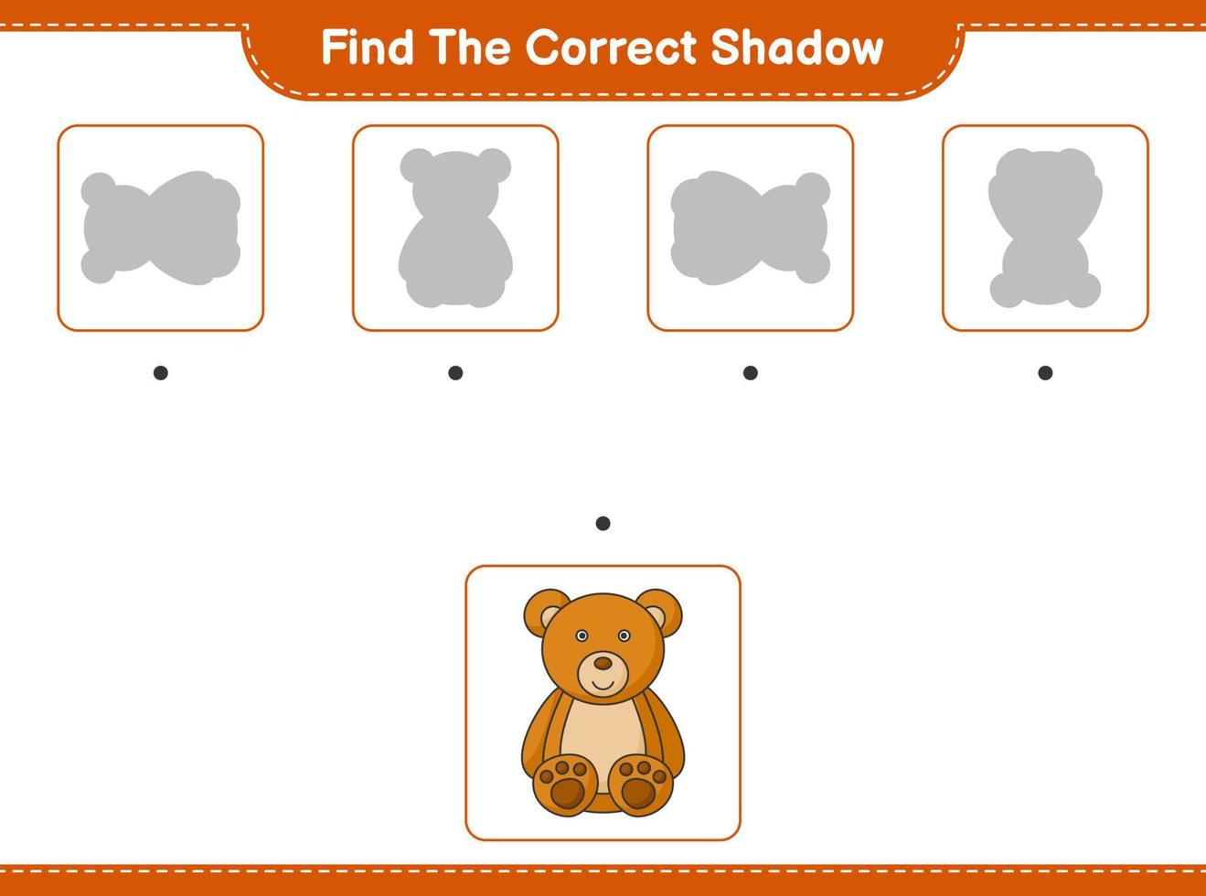 Find the correct shadow. Find and match the correct shadow of Teddy Bear. Educational children game, printable worksheet, vector illustration
