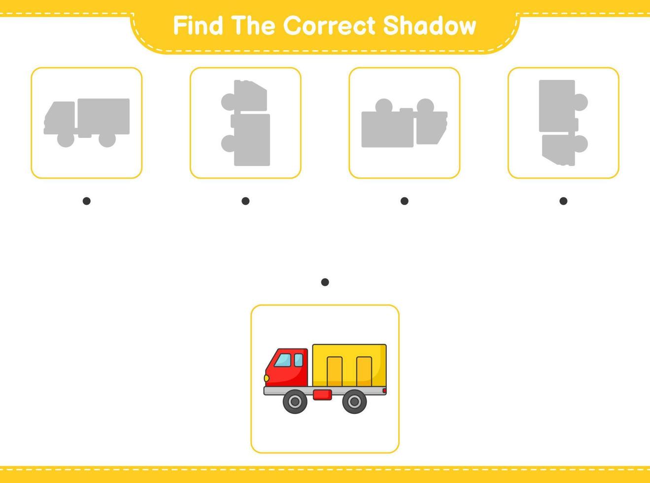 Find the correct shadow. Find and match the correct shadow of Lorry. Educational children game, printable worksheet, vector illustration
