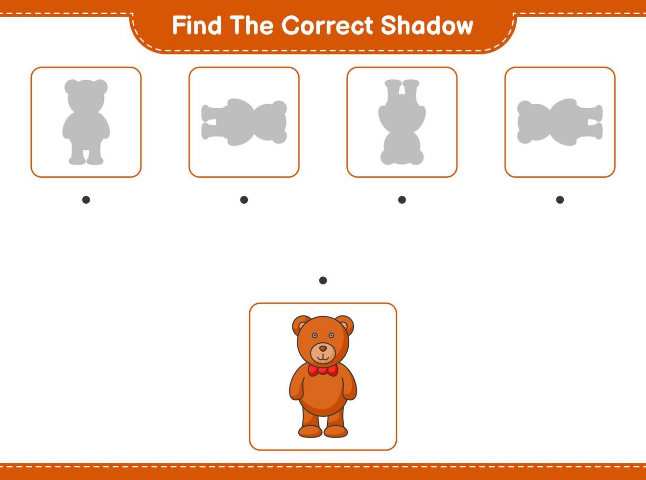 Find the correct shadow. Find and match the correct shadow of Teddy Bear. Educational children game, printable worksheet, vector illustration