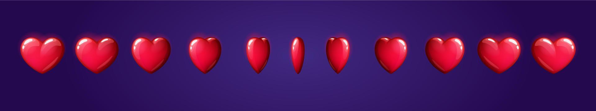 Animation sprite sheet of red heart rotation vector