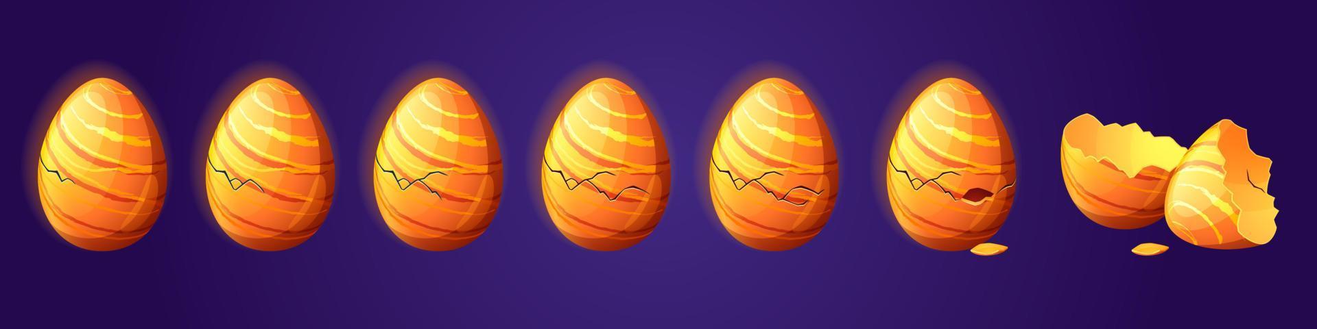 Golden dragon eggs in different steps of break vector