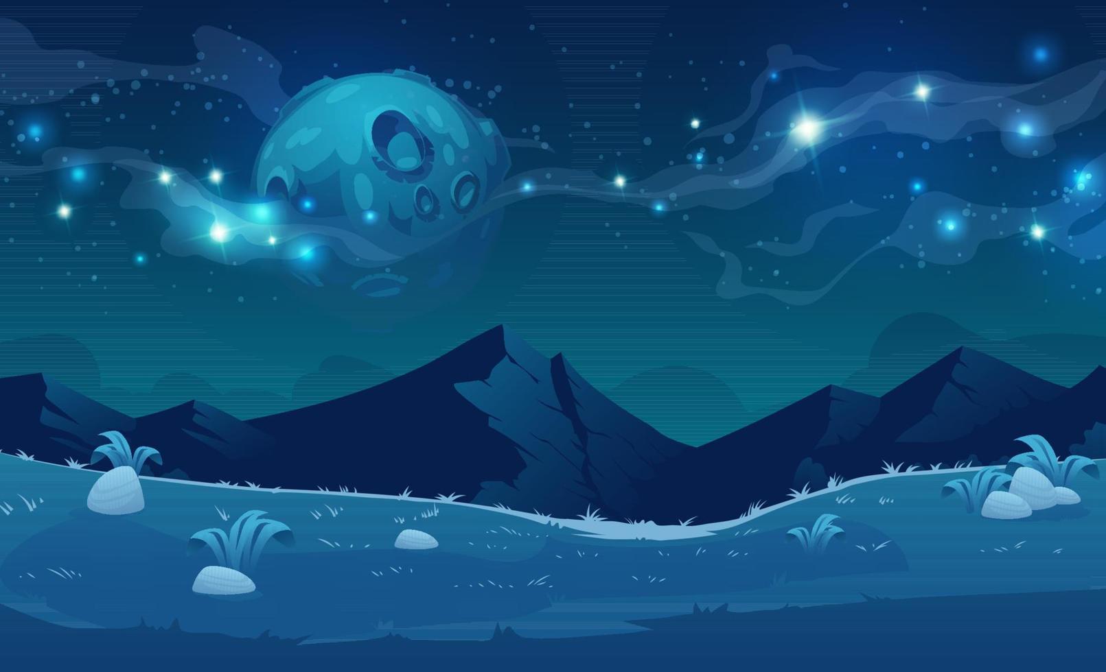 paisaje nocturno con montañas y luna llena. vector