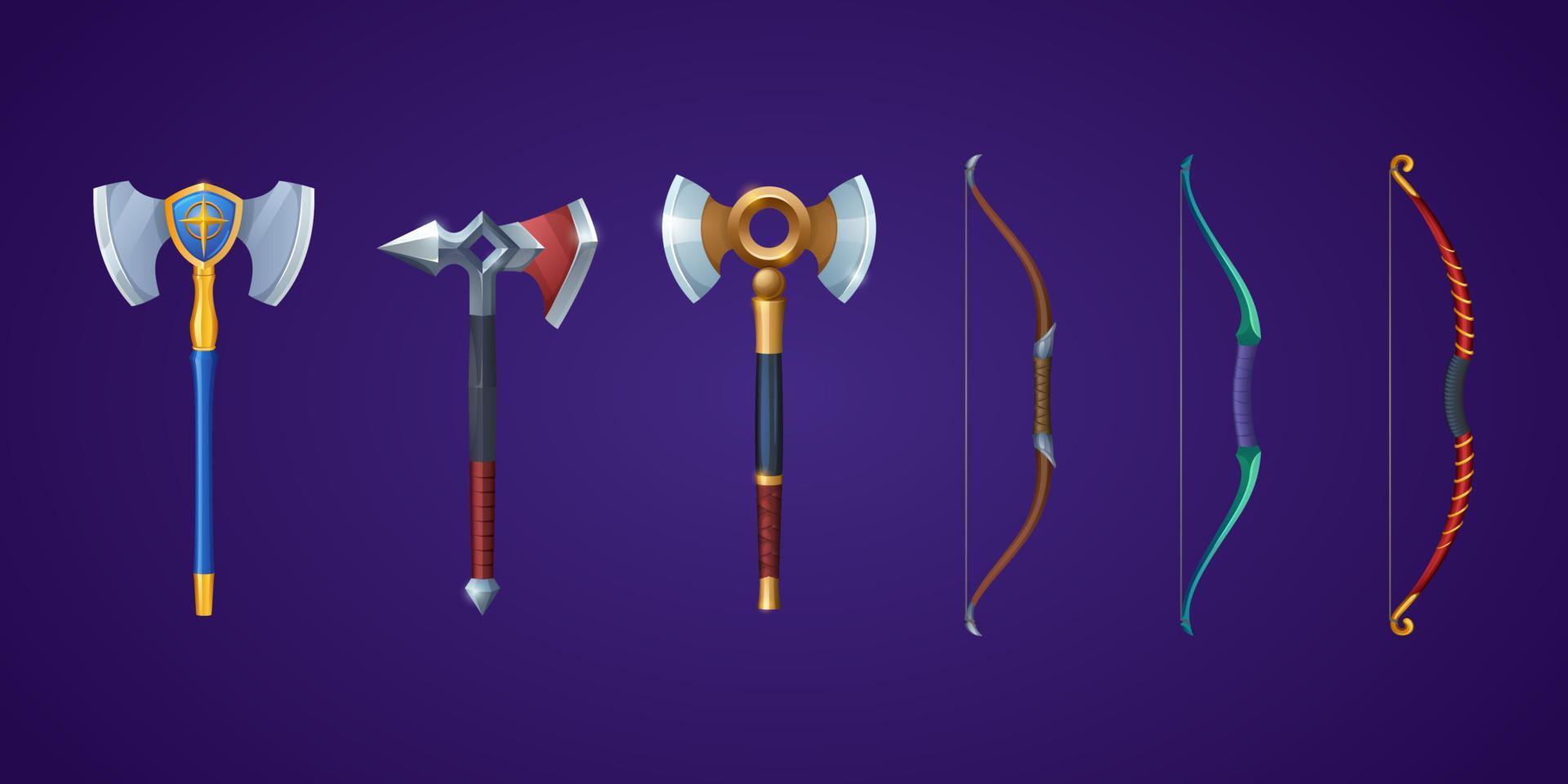 Viking axes and bows for medieval battle game vector