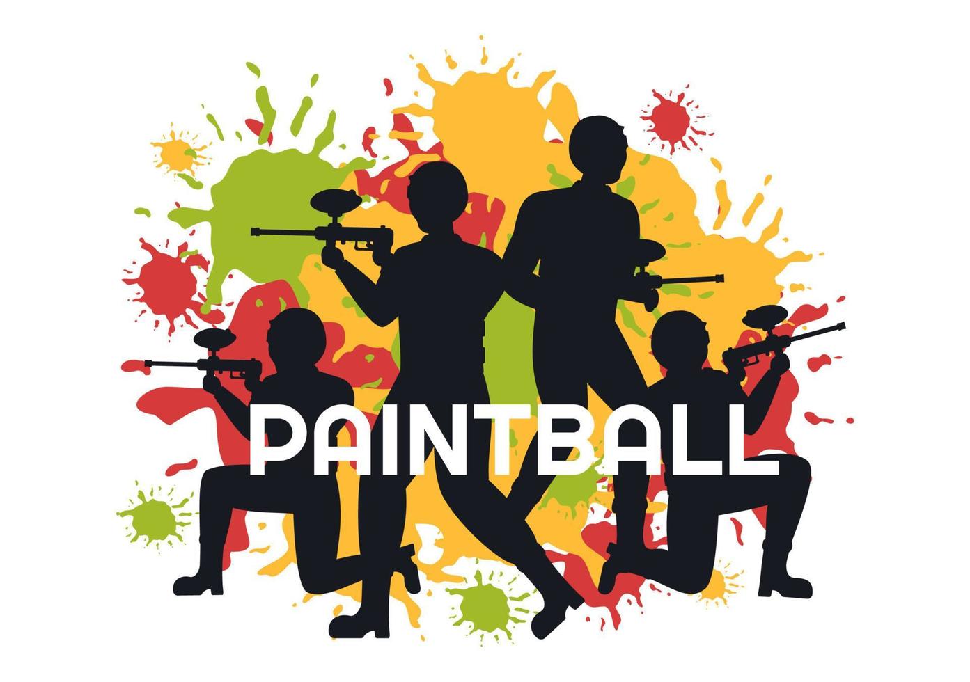 People Playing Paintball of Fighter Player Shooting with Gun Shoot, Aim, Attack in Field Scene in Flat Cartoon Hand Drawn Template Illustration vector