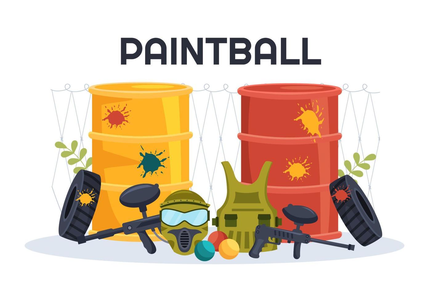 People Playing Paintball of Fighter Player Shooting with Gun Shoot, Aim, Attack in Field Scene in Flat Cartoon Hand Drawn Template Illustration vector