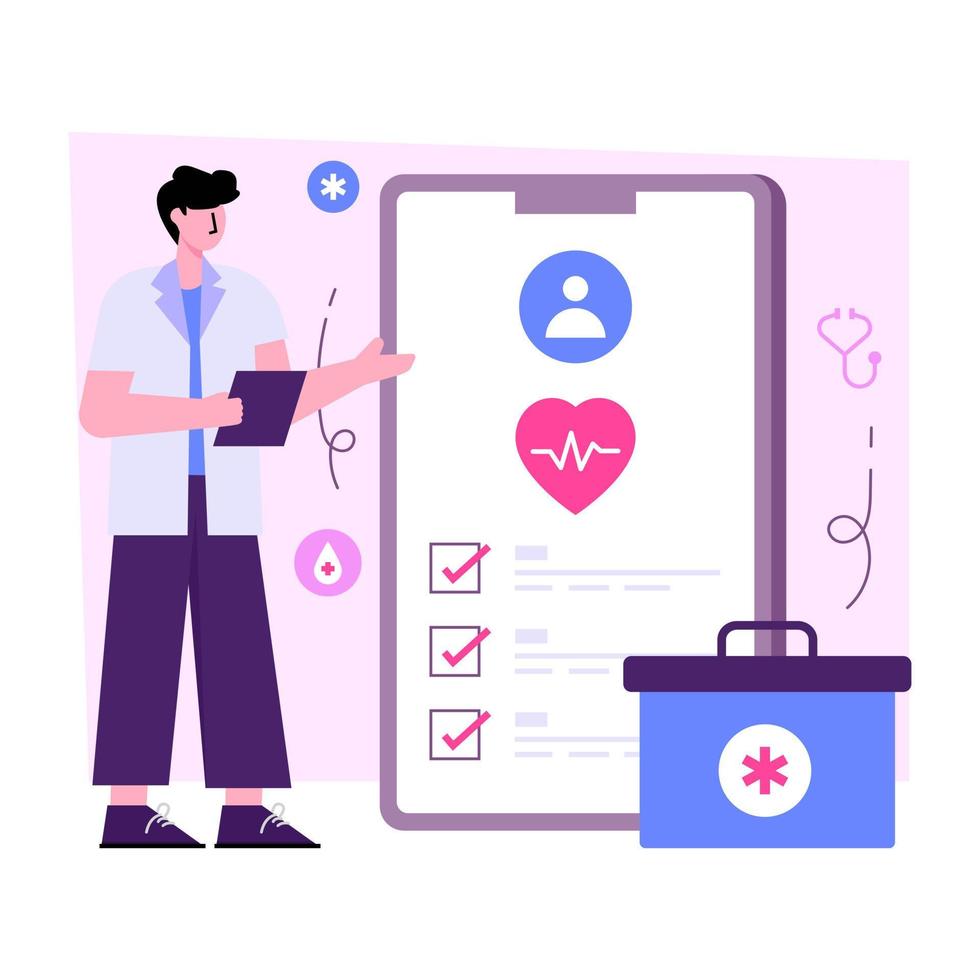 Conceptual flat design illustration of mobile heart checkup vector