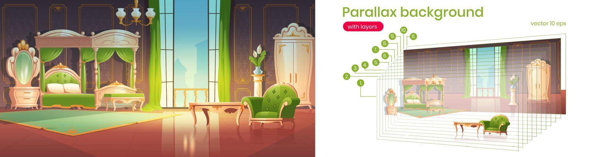 Parallax background with luxury bedroom interior vector