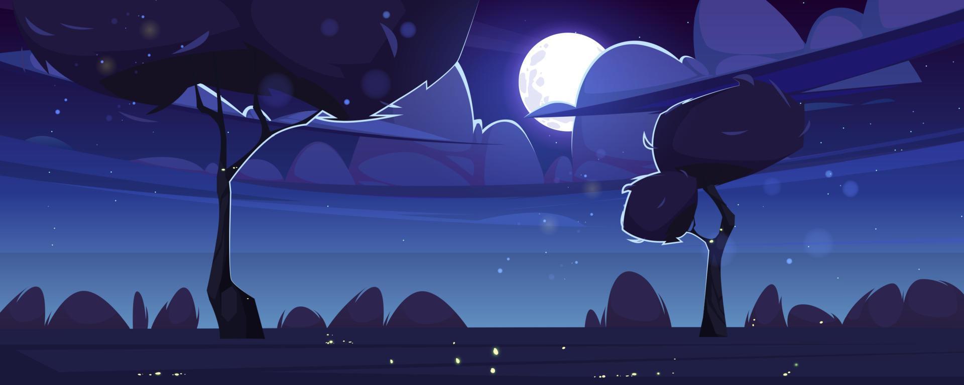 paisaje de verano con luna en el cielo por la noche vector