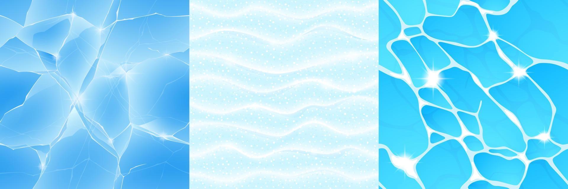 juego de texturas de hielo, nieve, patrón transparente de agua vector