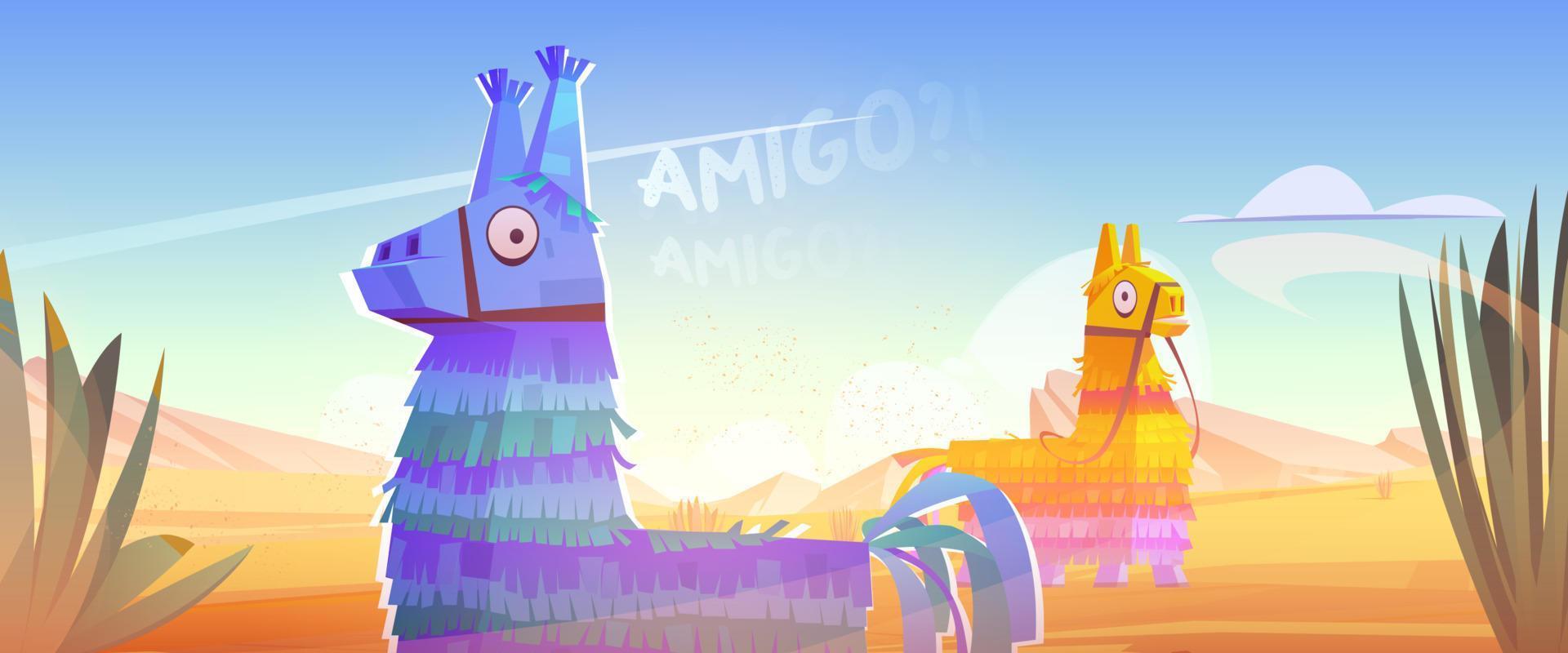 Mexican pinata donkey amigo at desert landscape vector