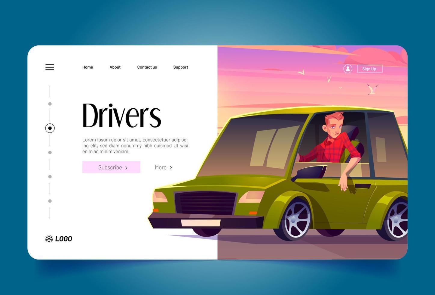Drivers banner with man sitting in green car vector