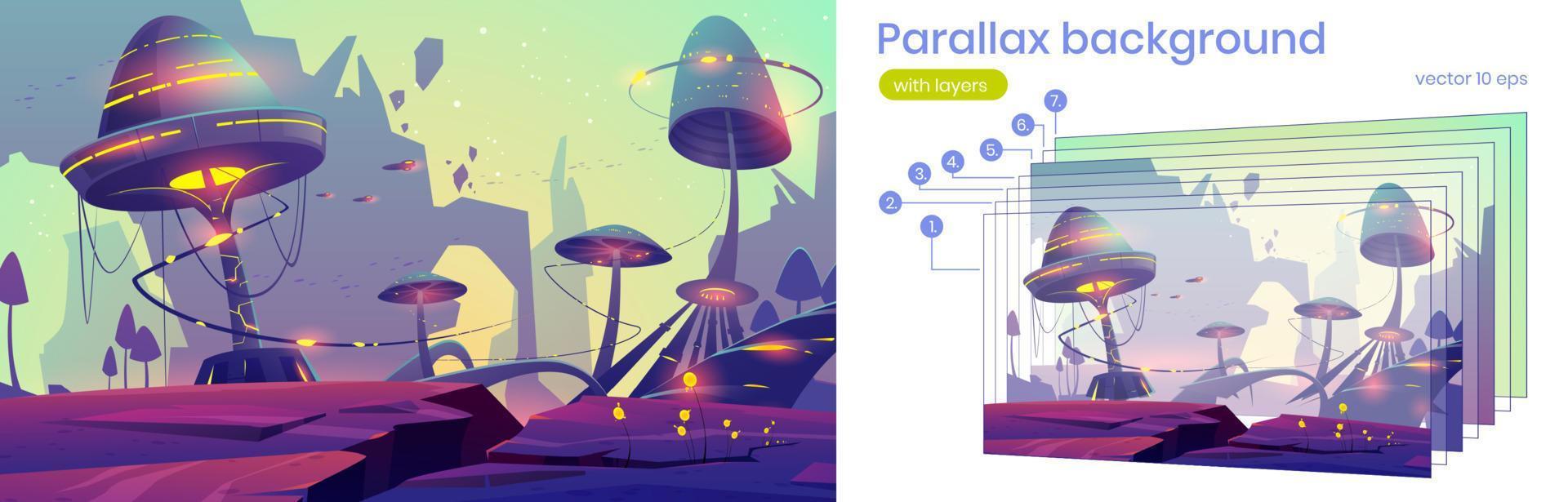 paralaje fondo extraterrestre planeta 2d paisaje vector