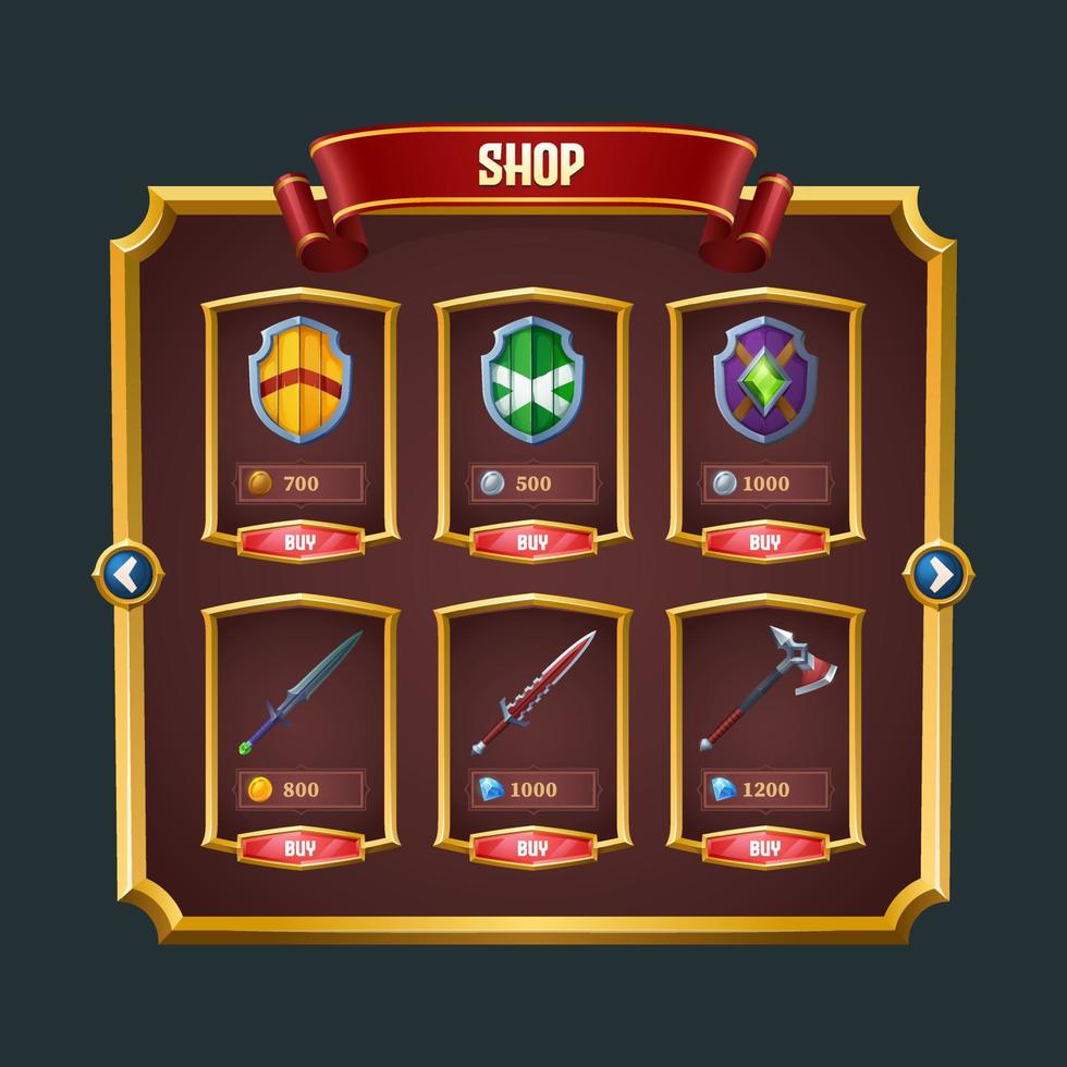 Game shop with medieval weapons and shields vector