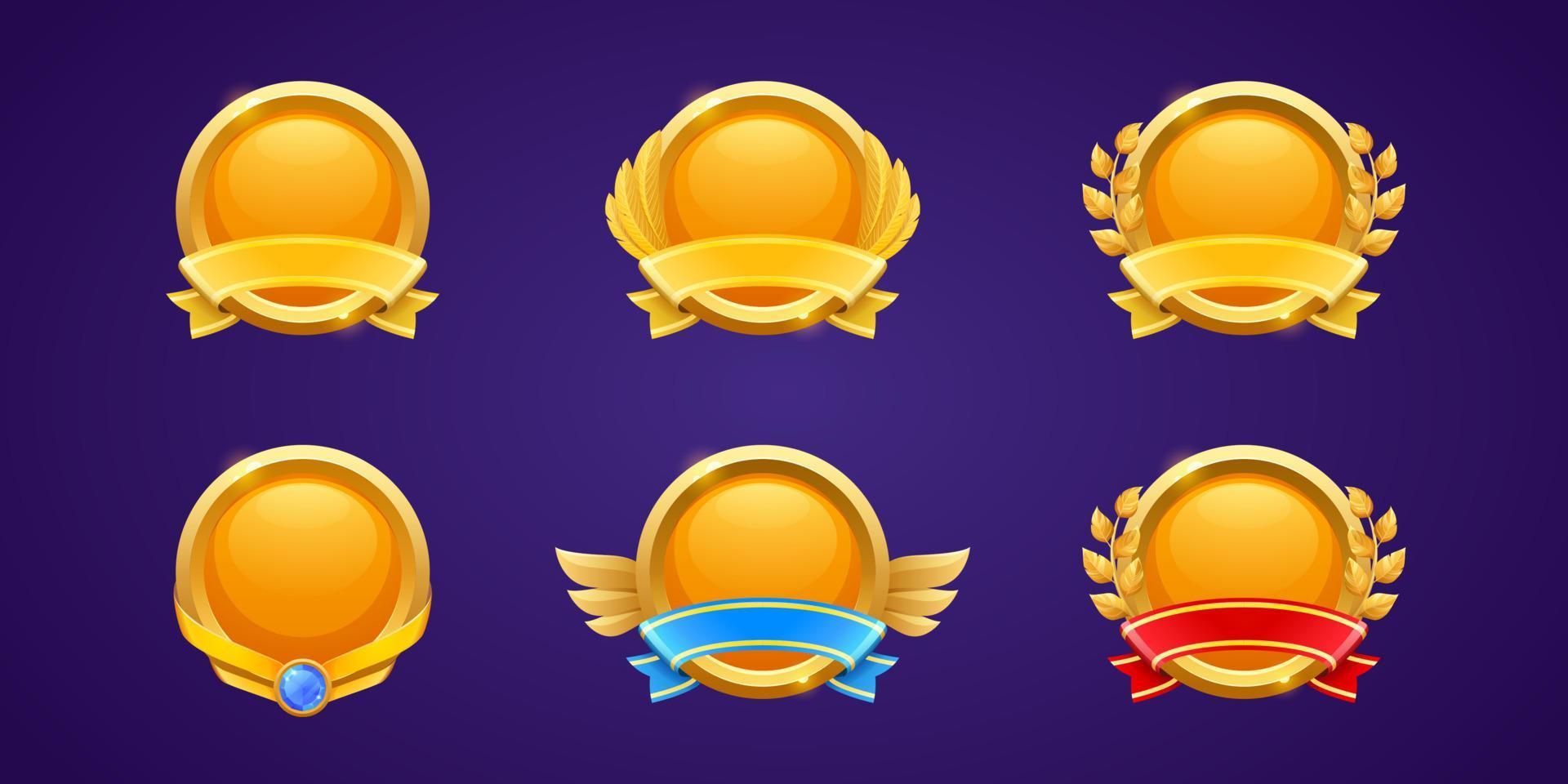 Gold award badges for win in game vector