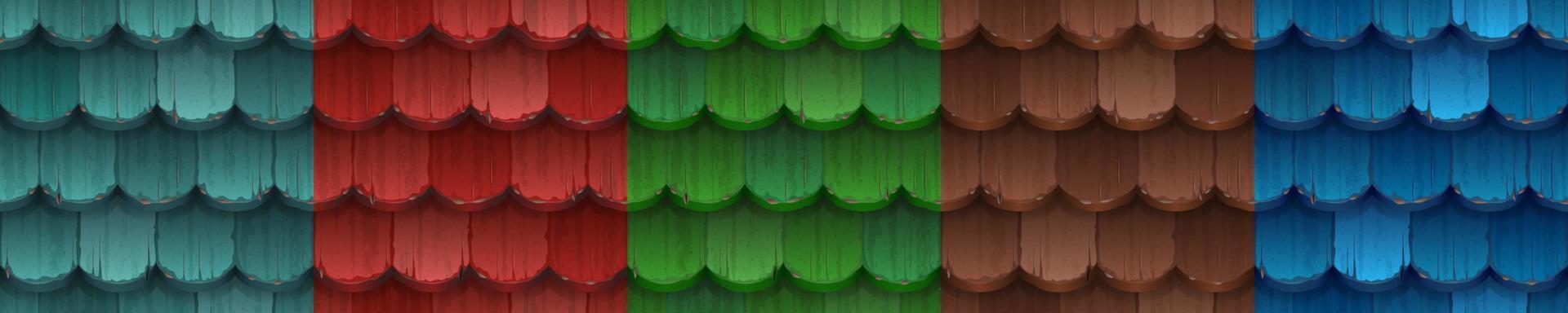 Old wooden roof tile textures, seamless patterns vector