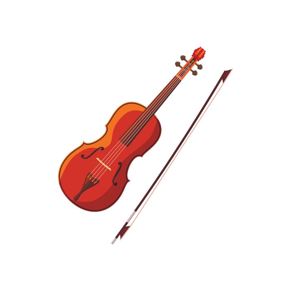 Violin with fiddlestick icon, cartoon style vector