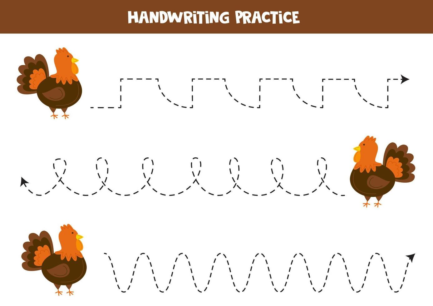 Tracing lines for kids. Cute turkey. Writing practice. vector