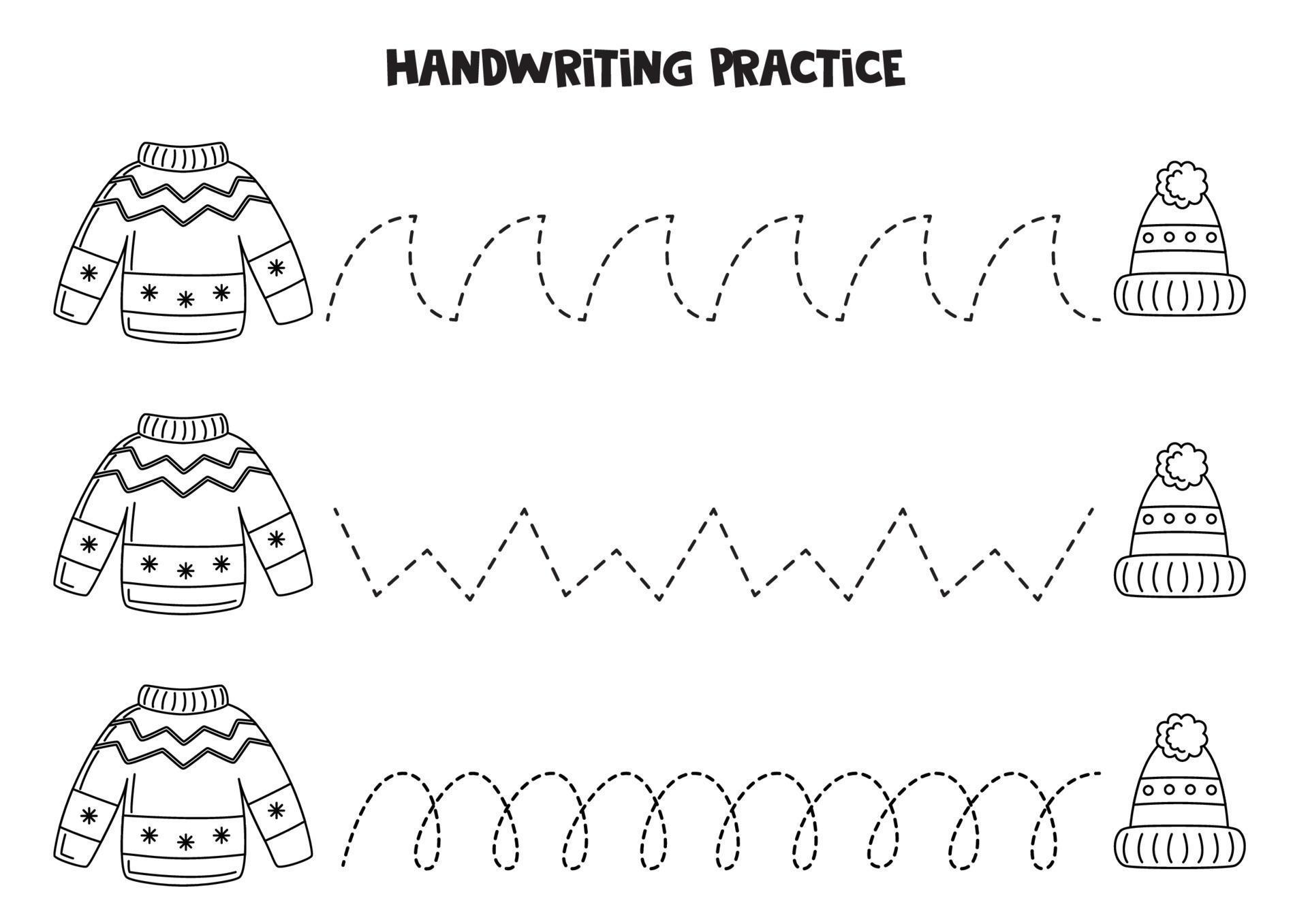 Tracing lines for kids. winter sweater and hat. Black and white